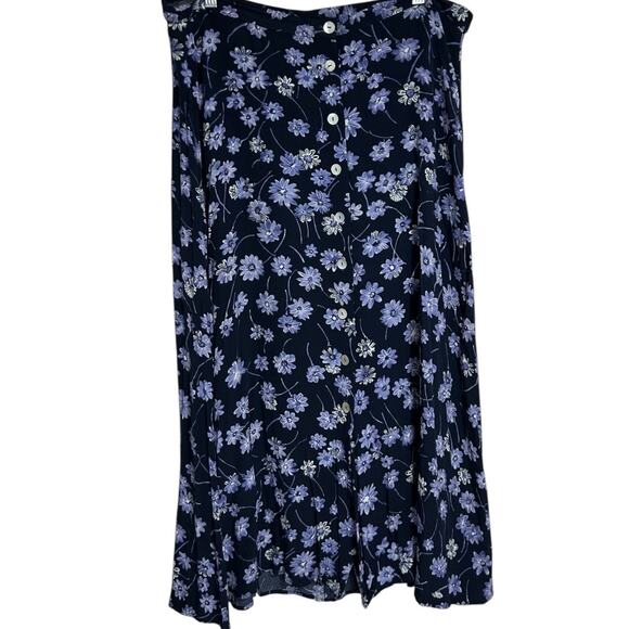 Worthington Vintage Maxi Skirt Women's 16 Floral Navy Purple Cottagecore Prairie